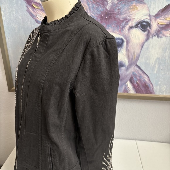 Christine Alexander Women's S Black Studded Rhinestone‎ Ruffle Full Zip Jacket - Picture 5 of 16